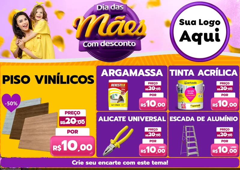 Modelo de Encarte para Encarte A4 Horizontal com o tema Dia das Mães com Desconto para Material para Construção