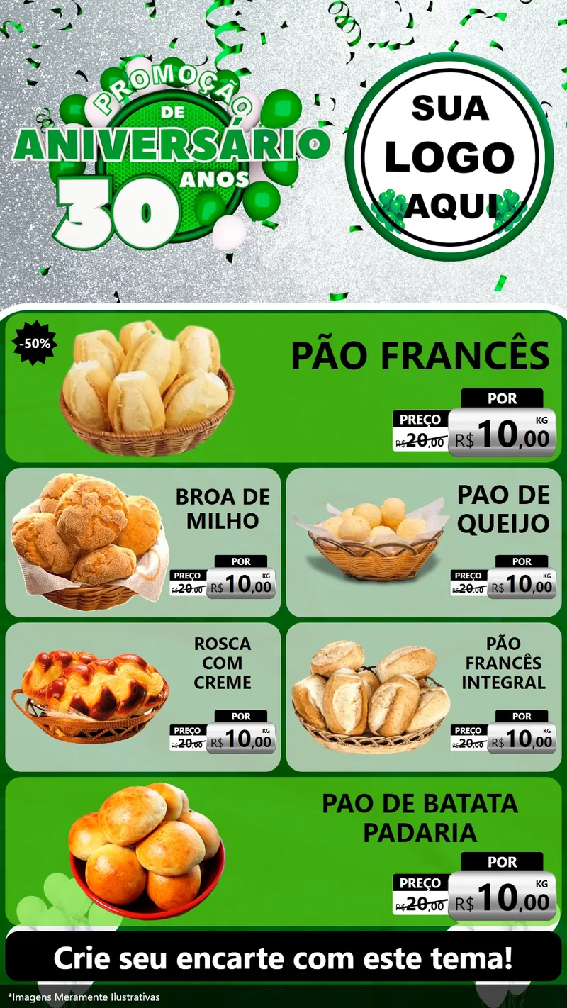 Modelo de TV para TV Vertical com o tema Promoção de Aniversário - 30 Anos para Padaria