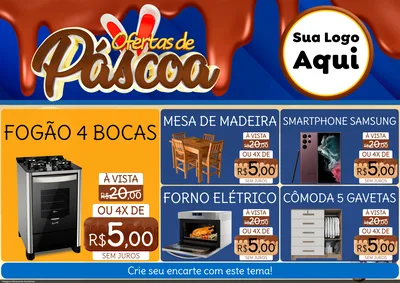 Modelo de Encarte para Encarte A4 Horizontal com o tema Ofertas de Páscoa para Móveis e Eletro