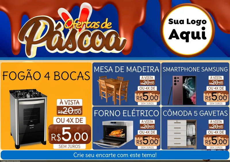 Modelo de Encarte para Encarte A4 Horizontal com o tema Ofertas de Páscoa para Móveis e Eletro