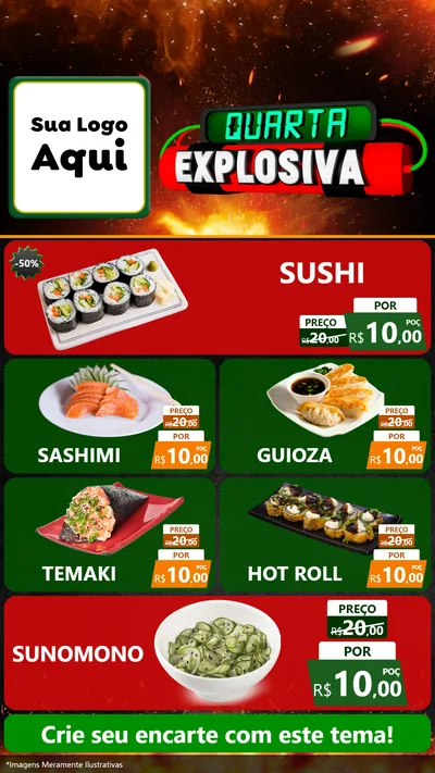 Modelo de TV para TV Vertical com o tema Quarta Explosiva para Comida japonesa
