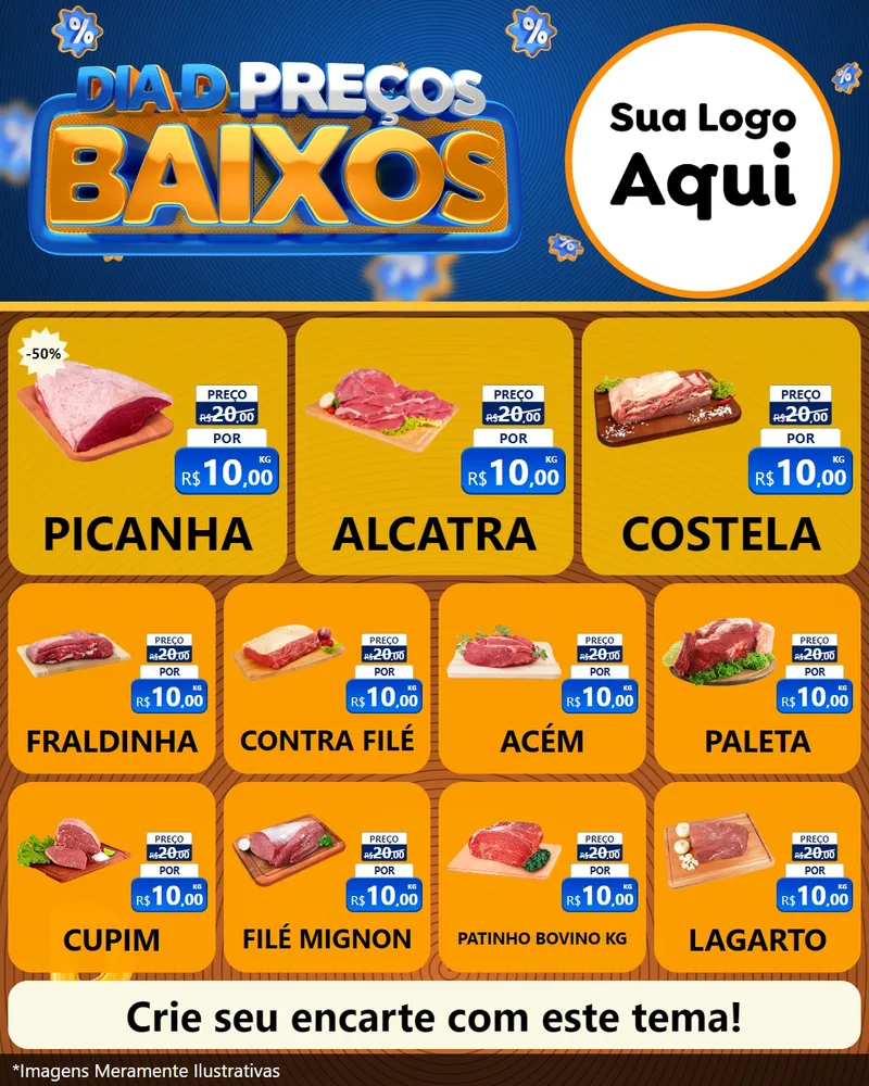 Modelo de Rede Social para Feed Instagram com o tema Dia D Preço Baixo para Açougue