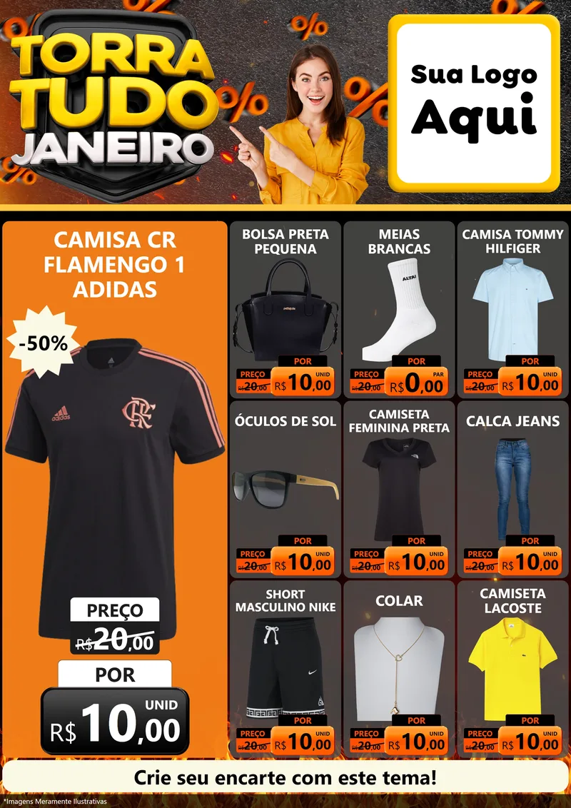 Modelo de Encarte para Encarte A4 Vertical com o tema Torra Tudo Janeiro para Roupas e acessórios