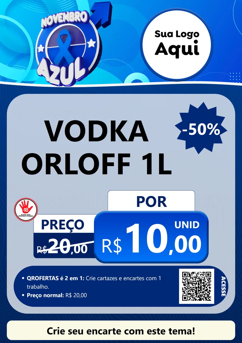 Modelo de Cartaz para Cartaz A4 Vertical com o tema Novembro Azul para Distribuidora de bebidas