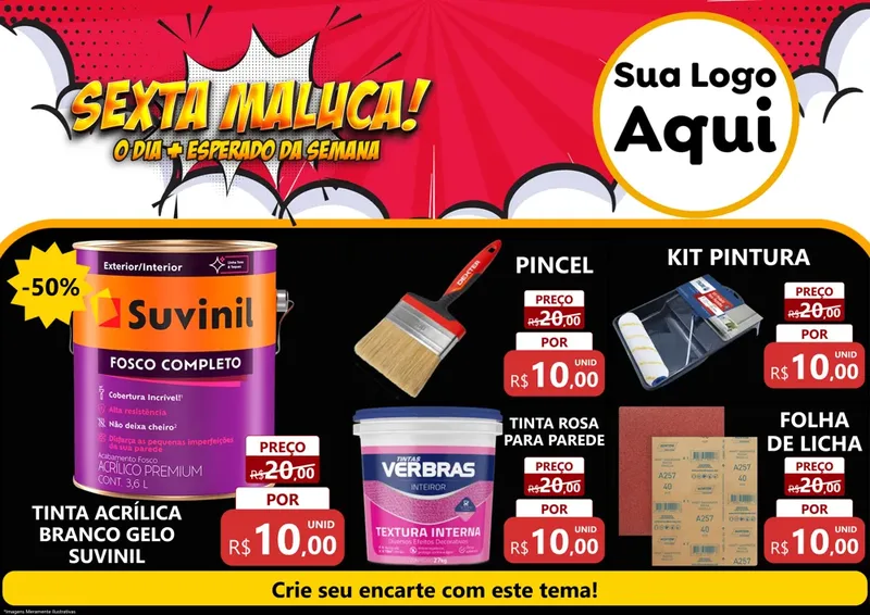 Modelo de Encarte para Encarte A4 Horizontal com o tema Sexta Maluca! para Tintas e Ferramentas