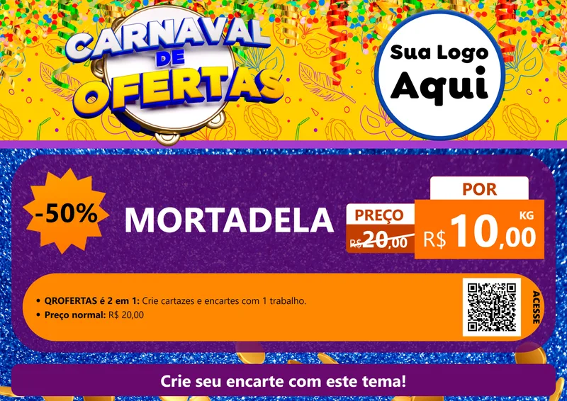 Modelo de Cartaz para Cartaz A4 Horizontal com o tema Carnaval de Ofertas para Frios e Laticínios