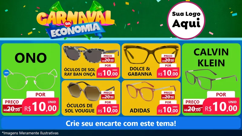Modelo de TV para TV Horizontal com o tema Carnaval da Economia para Óticas