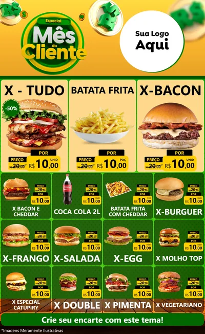 Modelo de Encarte para Encarte Grande com o tema Especial Mês do Cliente para Hamburgueria