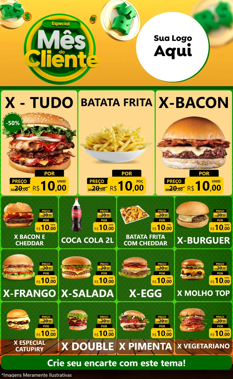 Modelo de Encarte para Encarte Grande com o tema Especial Mês do Cliente para Hamburgueria