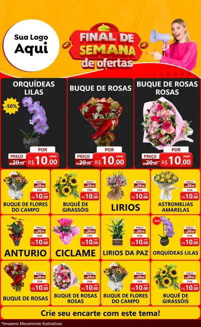 Modelo de Encarte para Encarte Grande com o tema Final de Semana de Ofertas para Floricultura e jardim