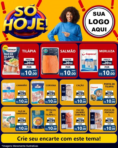 Modelo de Rede Social para Feed Instagram com o tema Só Hoje! para Peixaria