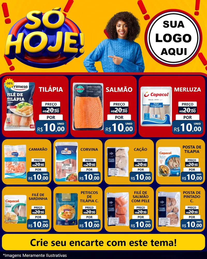 Modelo de Rede Social para Feed Instagram com o tema Só Hoje! para Peixaria