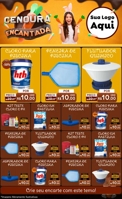 Modelo de Encarte para Encarte Grande com o tema Cenoura Encantada - Páscoa para Produtos para Piscina