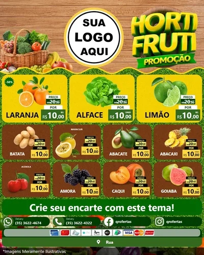 Modelo de Rede Social para Feed Instagram com o tema Hortifrúti Promoção para Hortifrúti