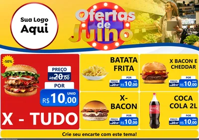 Modelo de Encarte para Encarte A4 Horizontal com o tema Ofertas de Julho para Hamburgueria