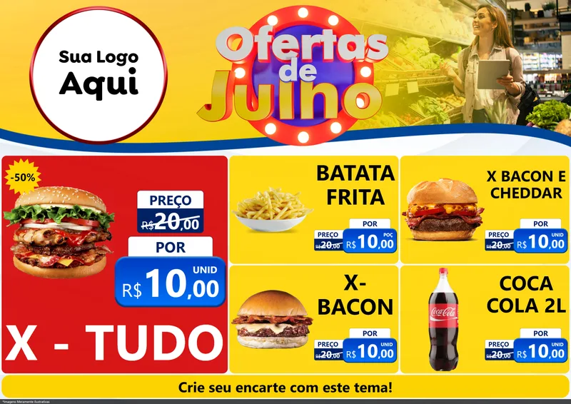 Modelo de Encarte para Encarte A4 Horizontal com o tema Ofertas de Julho para Hamburgueria