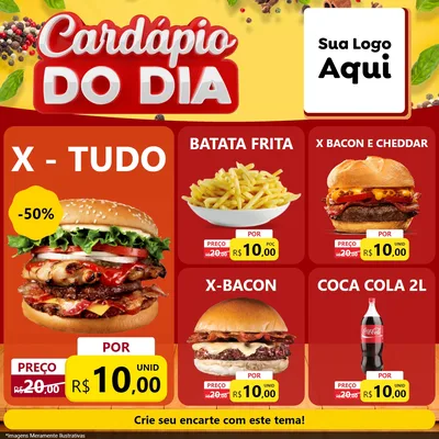 Modelo de Rede Social para Feed Facebook com o tema Cardápio do Dia para Hamburgueria