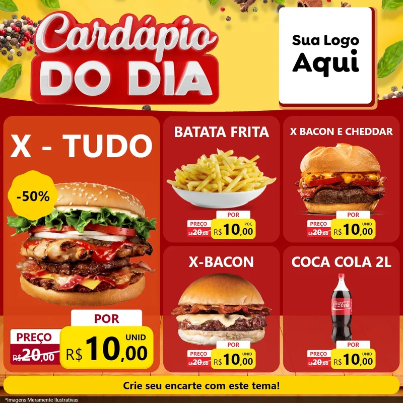 Modelo de Rede Social para Feed Facebook com o tema Cardápio do Dia para Hamburgueria