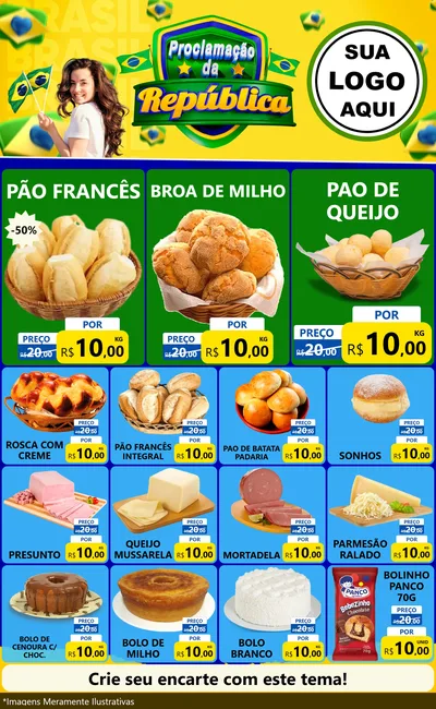 Modelo de Encarte para Encarte Grande com o tema Proclamação da República para Padaria