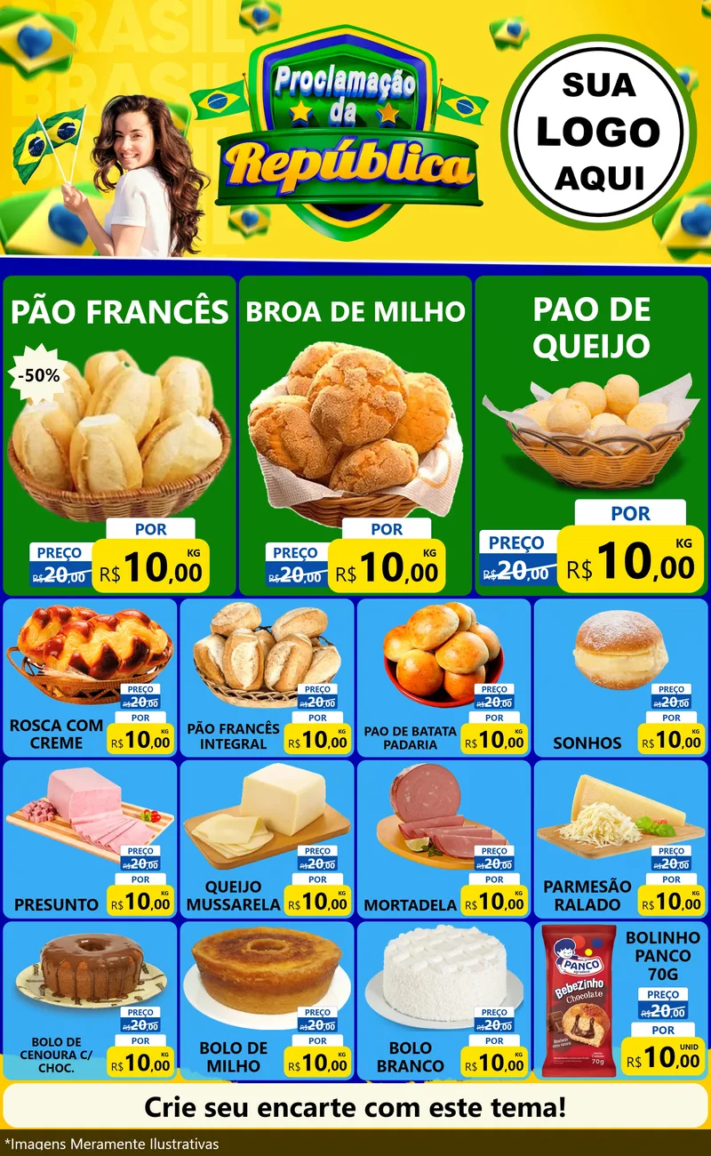 Modelo de Encarte para Encarte Grande com o tema Proclamação da República para Padaria