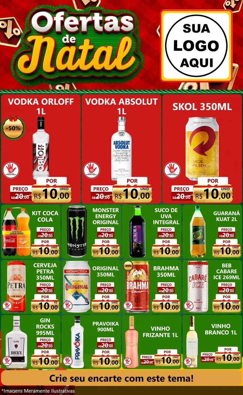 Modelo de Encarte para Encarte Grande com o tema Ofertas de Natal para Distribuidora de bebidas