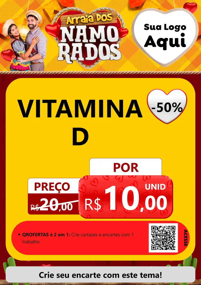 Modelo de Cartaz para Cartaz A4 Vertical com o tema Arraiá dos Namorados para Farmácia