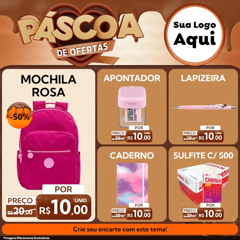 Modelo de Rede Social para Feed Facebook com o tema Páscoa de Ofertas para Papelaria