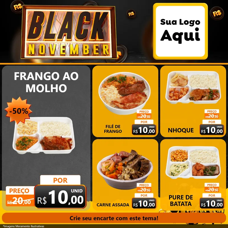 Modelo de Rede Social para Feed Facebook com o tema Black November para Restaurante