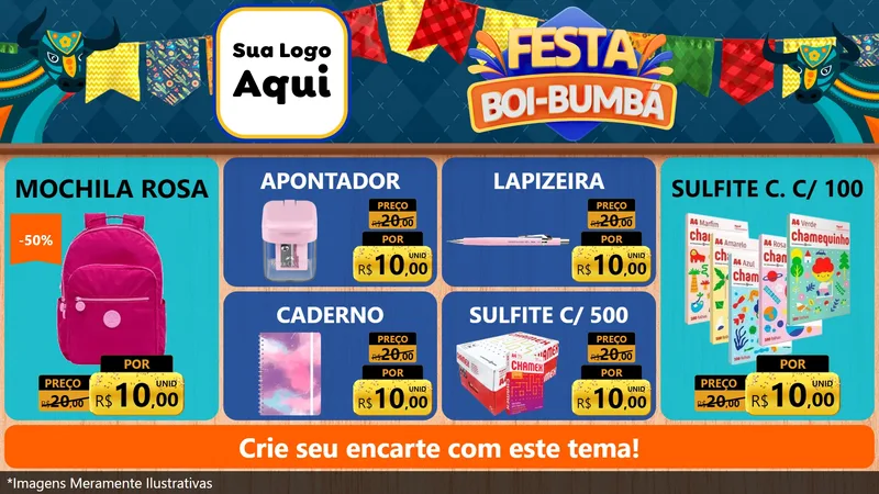 Modelo de TV para TV Horizontal com o tema Festa Boi Bumbá para Papelaria