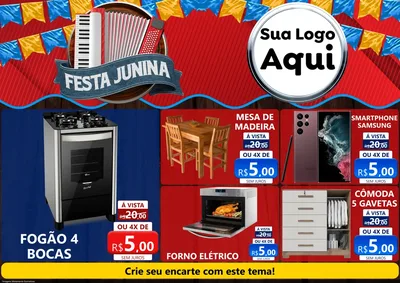 Modelo de Encarte para Encarte A4 Horizontal com o tema Festa Junina para Móveis e Eletro