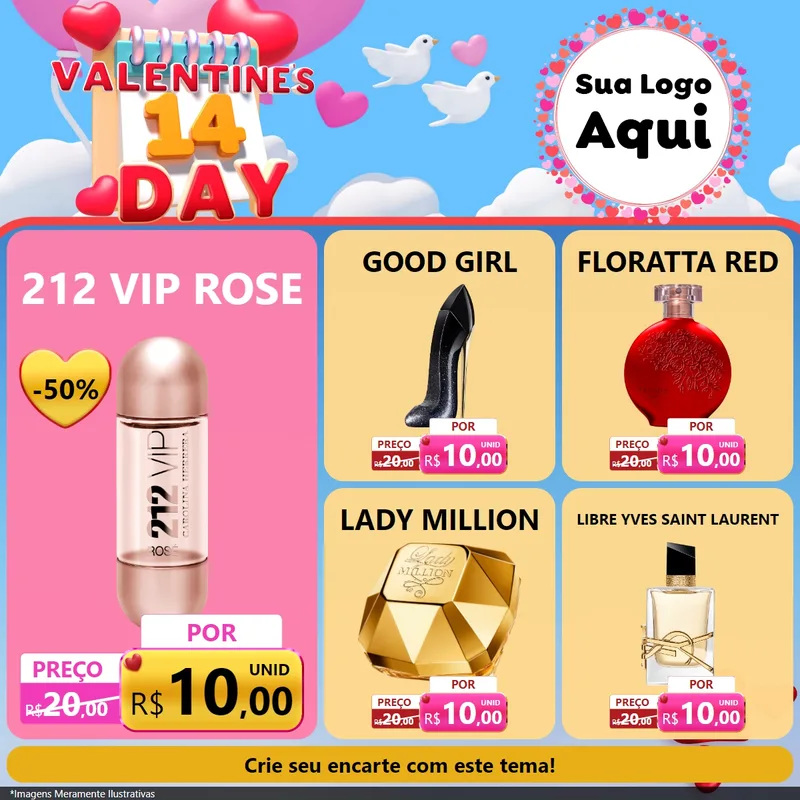 Modelo de Rede Social para Feed Facebook com o tema Valentine's Day para Perfumes