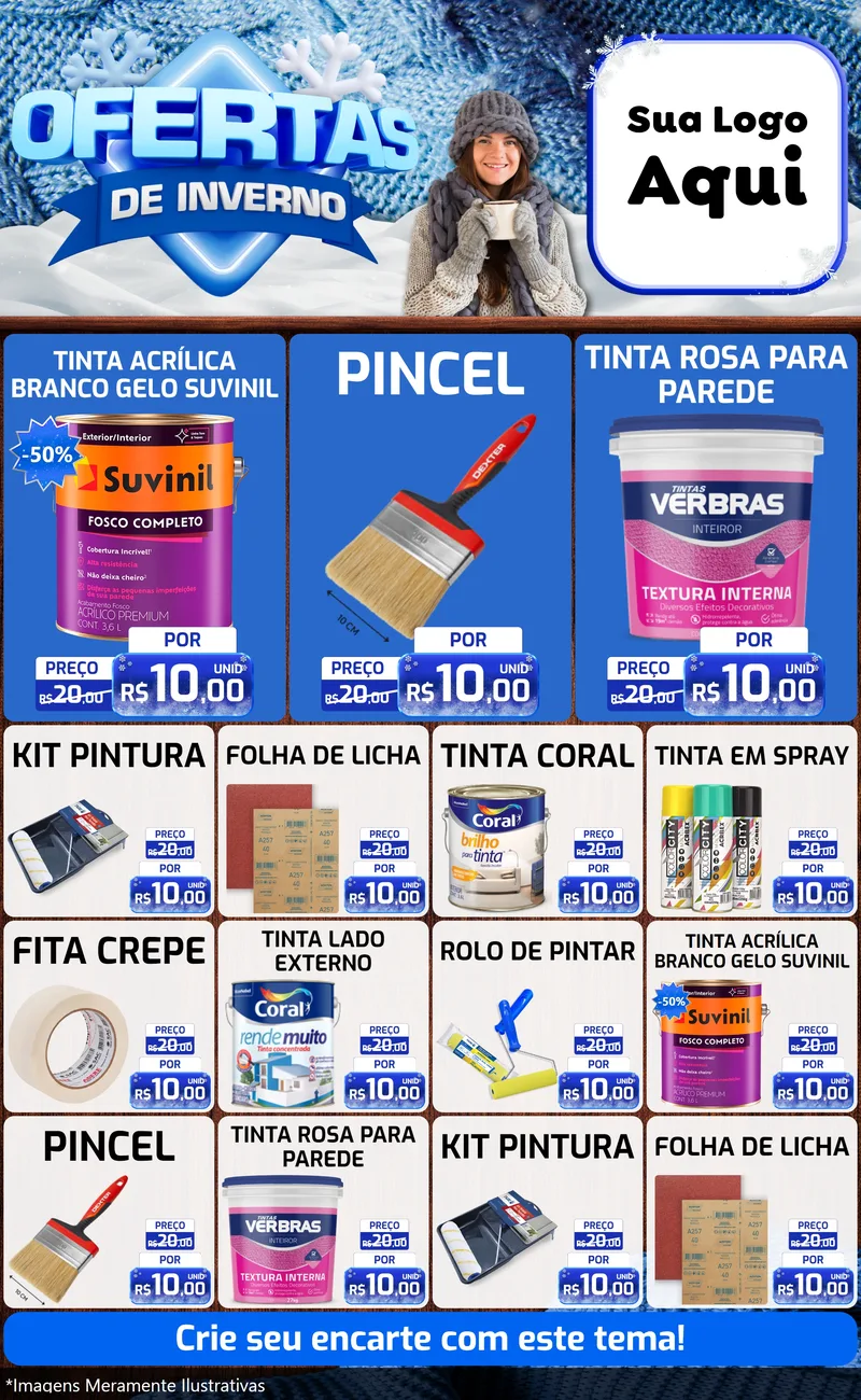 Modelo de Encarte para Encarte Grande com o tema Ofertas de Inverno para Tintas e Ferramentas