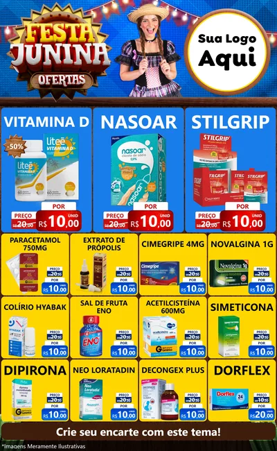 Modelo de Encarte para Encarte Grande com o tema Festa Junina Ofertas para Farmácia