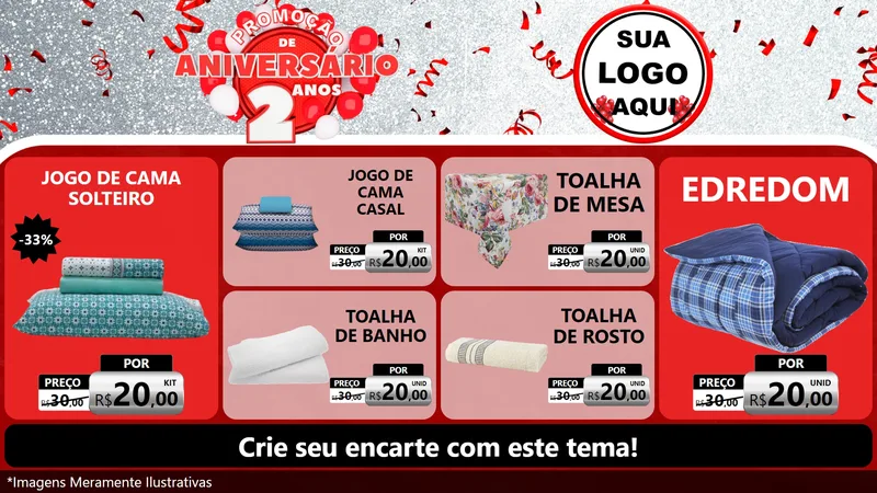 Modelo de TV para TV Horizontal com o tema Promoção de Aniversário - 2 Anos para Cama, Mesa e Banho