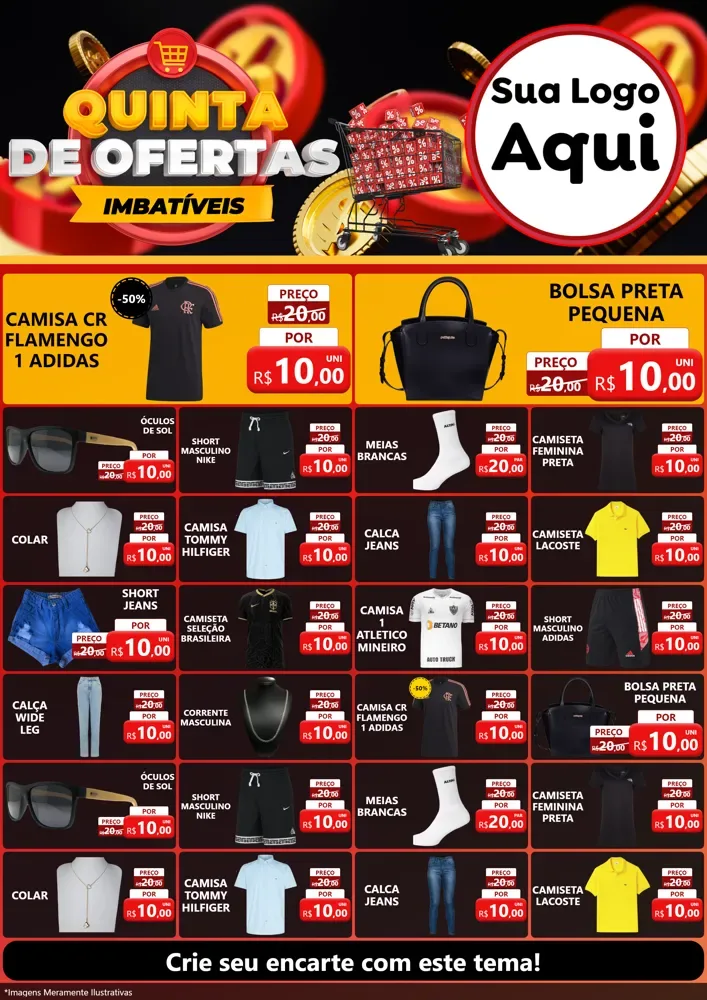 Modelo de Encarte para Encarte A4 Vertical com o tema Quinta de Ofertas Imbatíveis para Roupas e acessórios