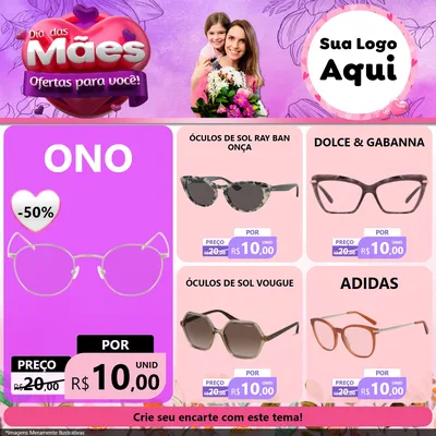 Modelo de Rede Social para Feed Facebook com o tema Dia das Mães Ofertas para Você! para Óticas