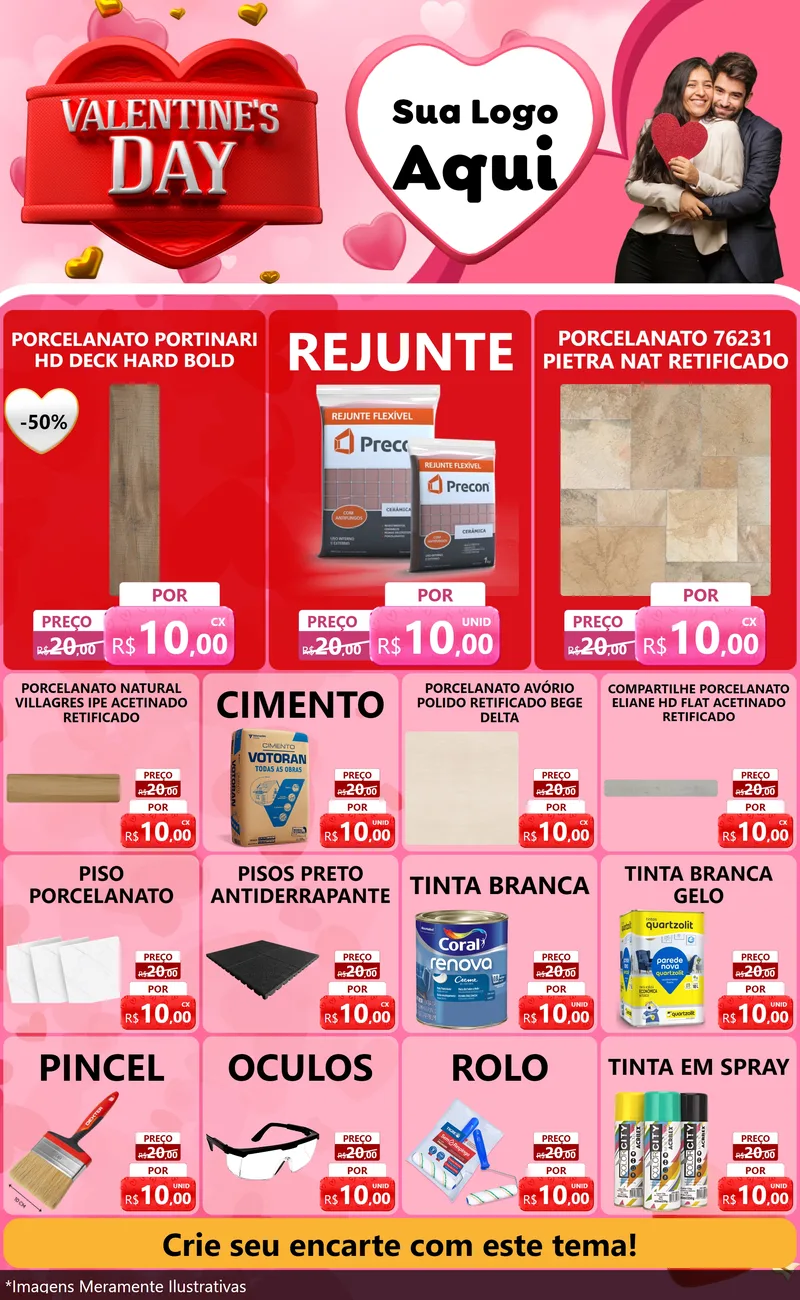 Modelo de Encarte para Encarte Grande com o tema Valentine's Day para Pisos e revestimentos