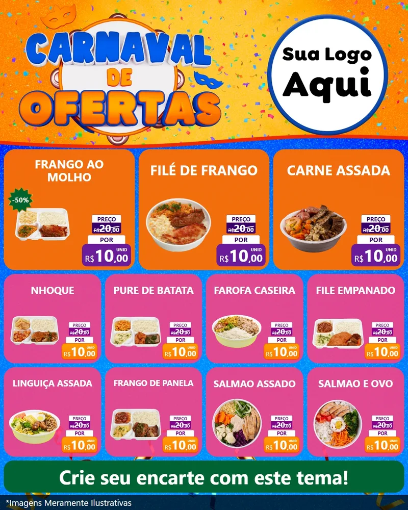 Modelo de Rede Social para Feed Instagram com o tema Carnaval de Ofertas para Restaurante