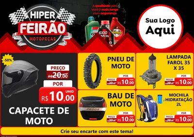 Modelo de Encarte para Encarte A4 Horizontal com o tema Hiper Feirão - Motopeças para Moto peças
