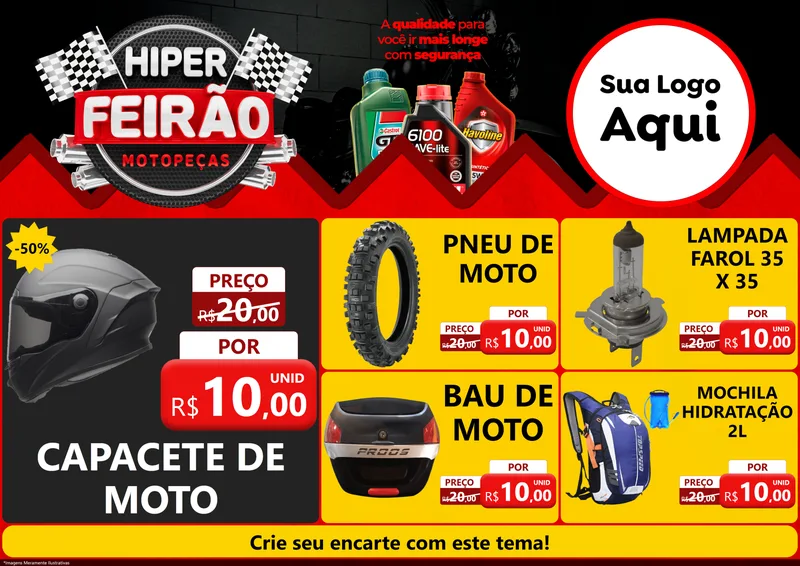 Modelo de Encarte para Encarte A4 Horizontal com o tema Hiper Feirão - Motopeças para Moto peças