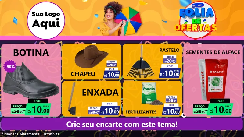 Modelo de TV para TV Horizontal com o tema Folia de Ofertas para Agropecuária