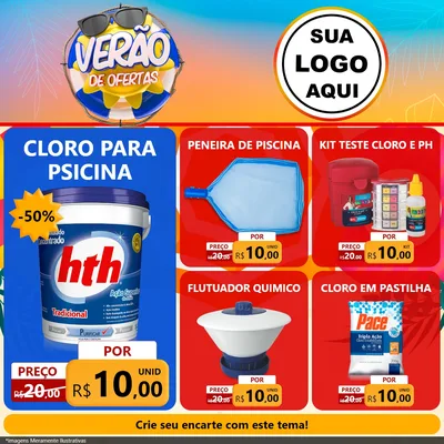 Modelo de Rede Social para Feed Facebook com o tema Verão de Ofertas para Produtos para Piscina