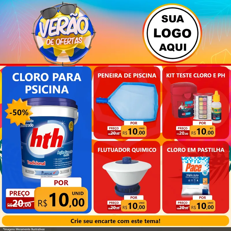 Modelo de Rede Social para Feed Facebook com o tema Verão de Ofertas para Produtos para Piscina