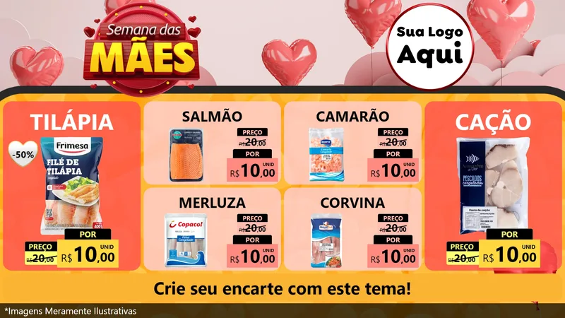 Modelo de TV para TV Horizontal com o tema Semana das Mães para Peixaria