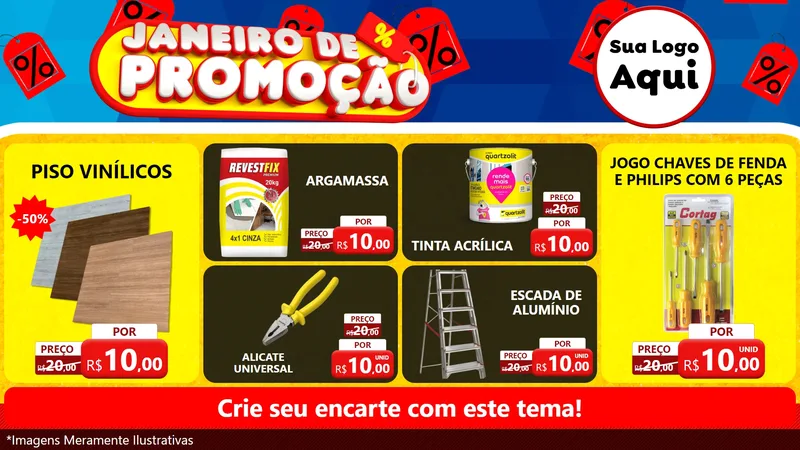 Modelo de TV para TV Horizontal com o tema Janeiro de Promoção para Material para Construção