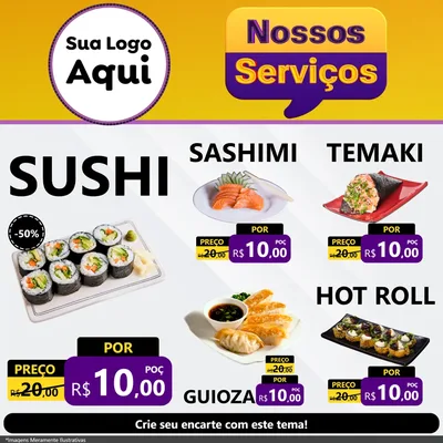 Modelo de Rede Social para Feed Facebook com o tema Nossos Serviços para Comida japonesa