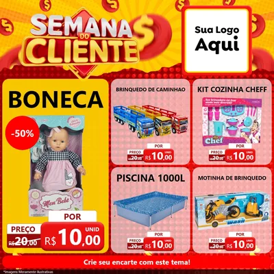 Modelo de Rede Social para Feed Facebook com o tema Semana do Cliente para Brinquedos