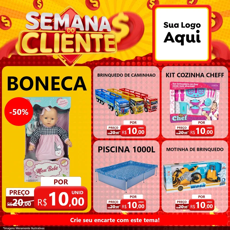 Modelo de Rede Social para Feed Facebook com o tema Semana do Cliente para Brinquedos