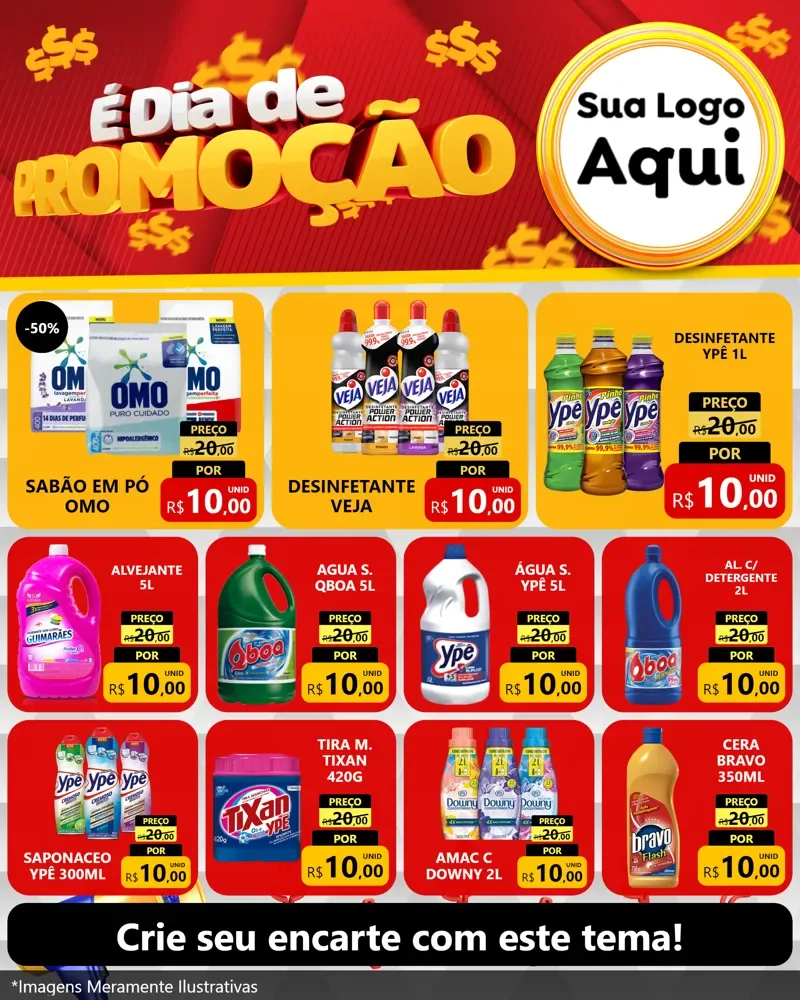 Modelo de Rede Social para Feed Instagram com o tema É Dia De Promoção para Produtos de Limpeza