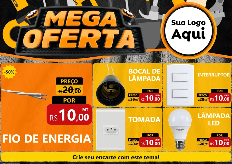 Modelo de Encarte para Encarte A4 Horizontal com o tema Mega Oferta para Materiais Elétricos